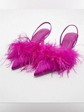 Zara Fuchsia Feather Slingback Heels - Women's Statement Shoe